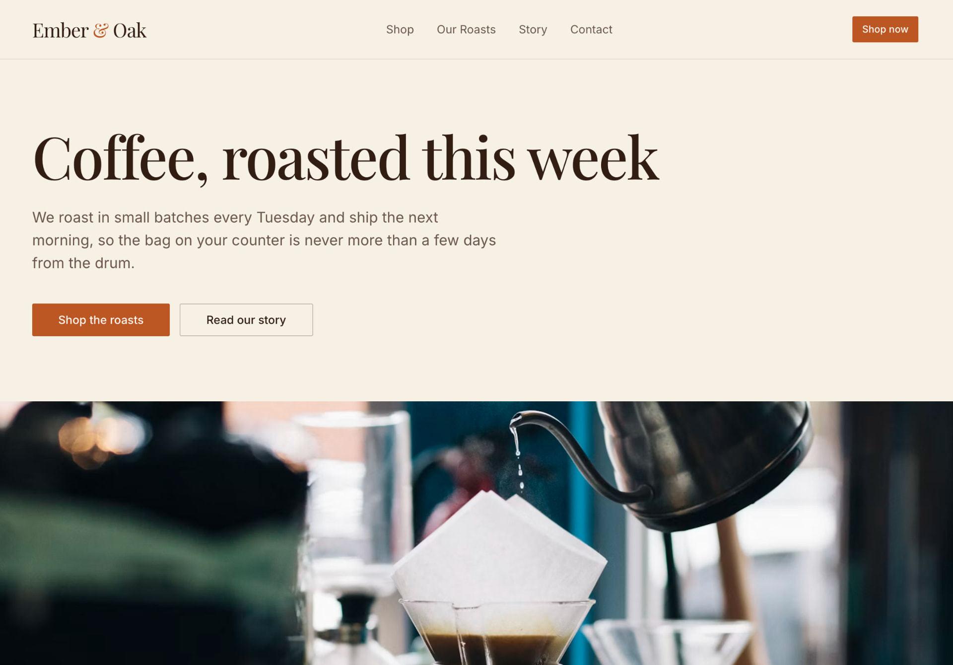 Ember & Oak coffee store design built in Lovable